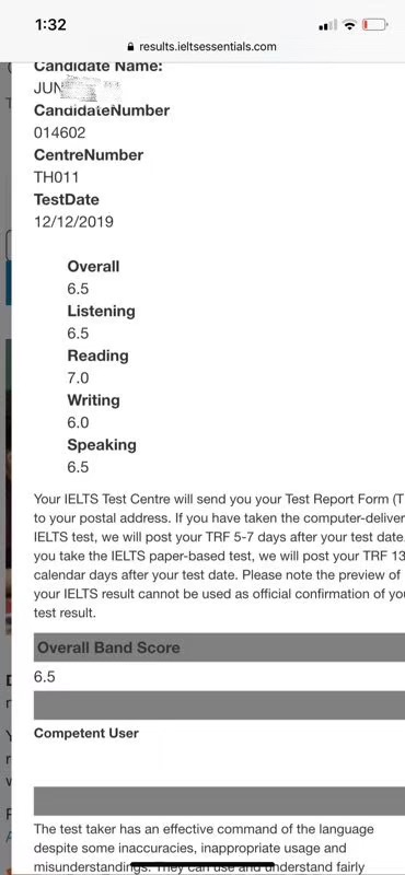 恭喜胡JW同學(xué)獲得雅思6.5分好成績(jì)?。?！