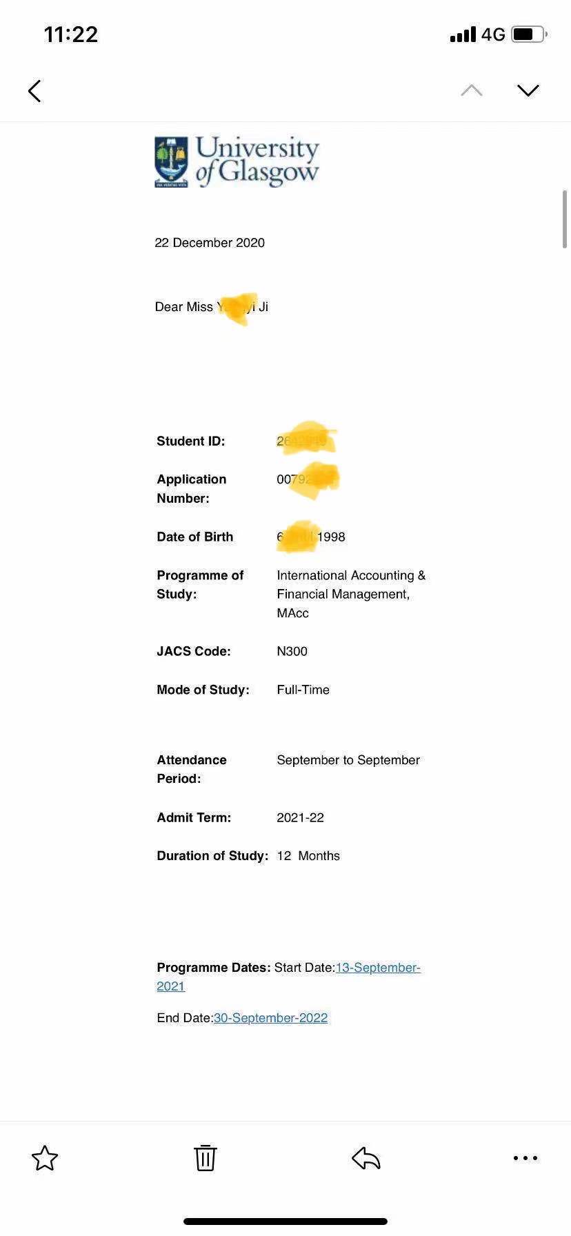 恭喜季同學(xué)獲得格拉斯哥大學(xué)國際會(huì )計語(yǔ)金融管理碩士錄取通知書(shū)?。?！