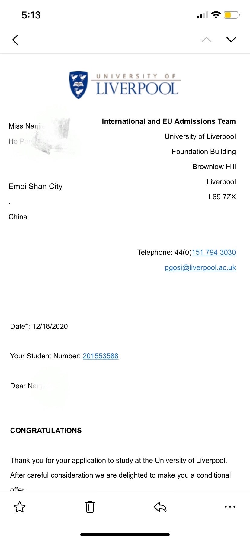 恭喜趙同學(xué)獲得英國紐卡斯爾大學(xué)，利物浦大學(xué)愛(ài)爾蘭高威大學(xué)藝術(shù)策展碩士錄取通知書(shū)